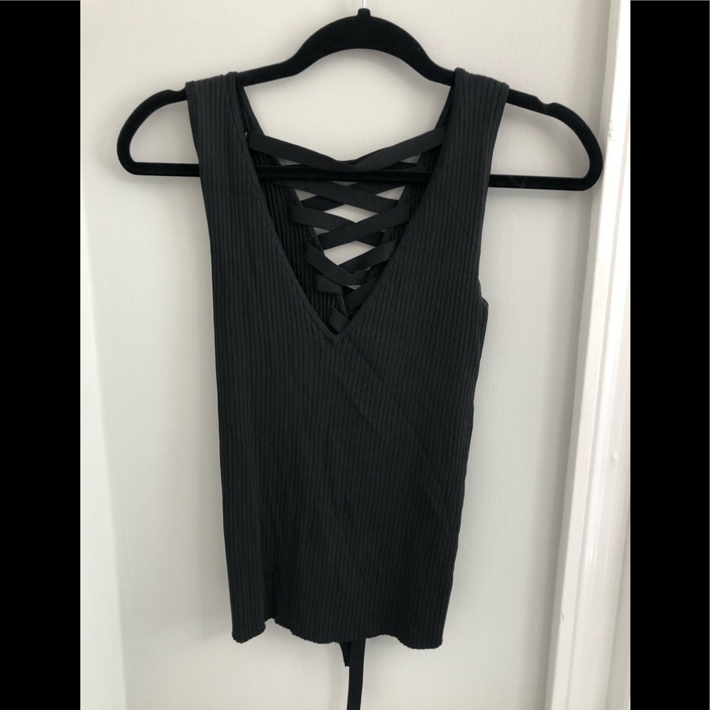 Black vneck ribbed tank top
